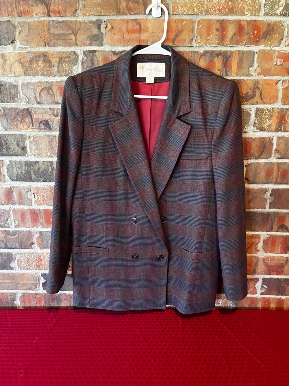 John Meyer of Norwich Double Breasted Gray Purple Blue Plaid Blazer.l Size:12